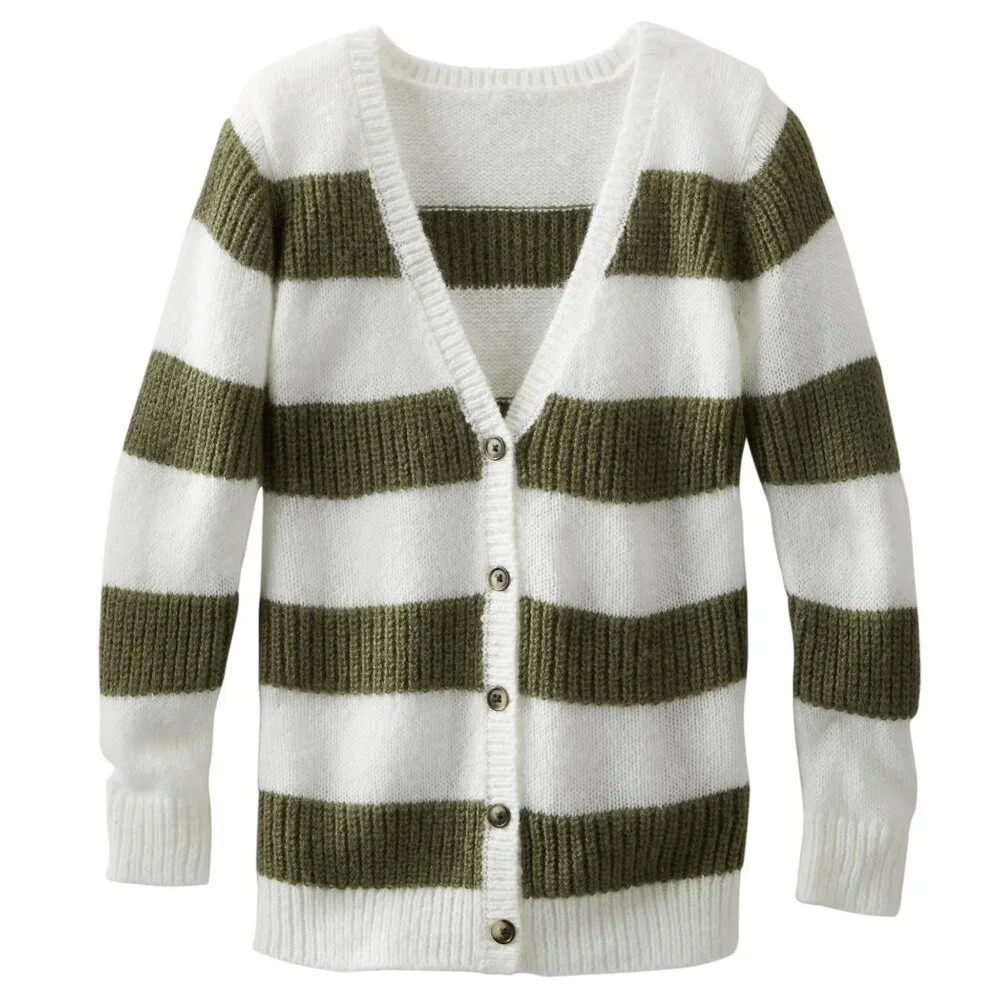 NWT Oshkosh B'gosh Girls Knit Sweater Green Striped Cardigan L/S Top 6, … - Picture 5 of 5